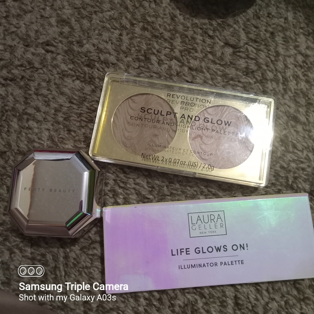 Christmas Glow LOT of 3 highlighters Fenty, Laura Gellar Palette, & 1 more